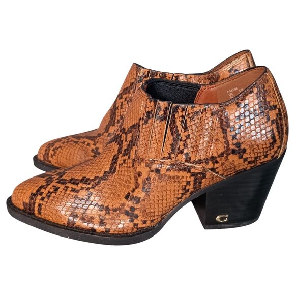 Coach Perri Bootie Ankle Boots Womens 5 C Brown Leather Snake - Picture 6 of 12